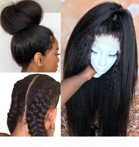 kinky straight wig full lace human hair wigs for black women 250 density u part wig yaki full lace wig lace front wigs everbeauty2285591, Black;brown